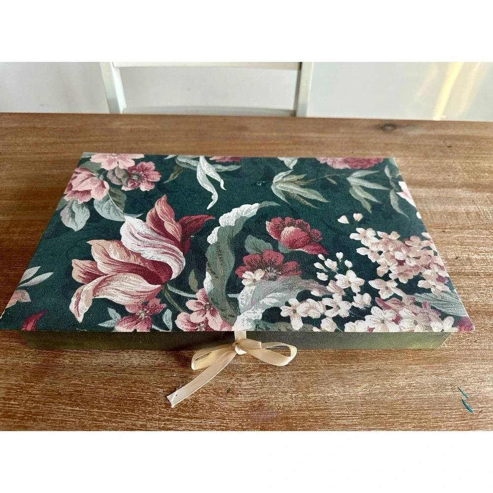 VINTAGE‎ FLORAL FABRIC COVERED JEWELRY BOX CIRCA 1980s-1990s 14" - Picture 3 of 6